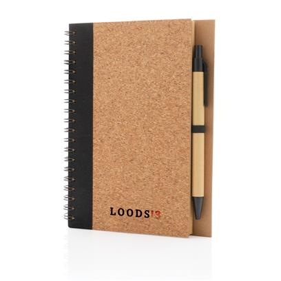 Cuaderno espiral de corcho con bolígrafo promocional